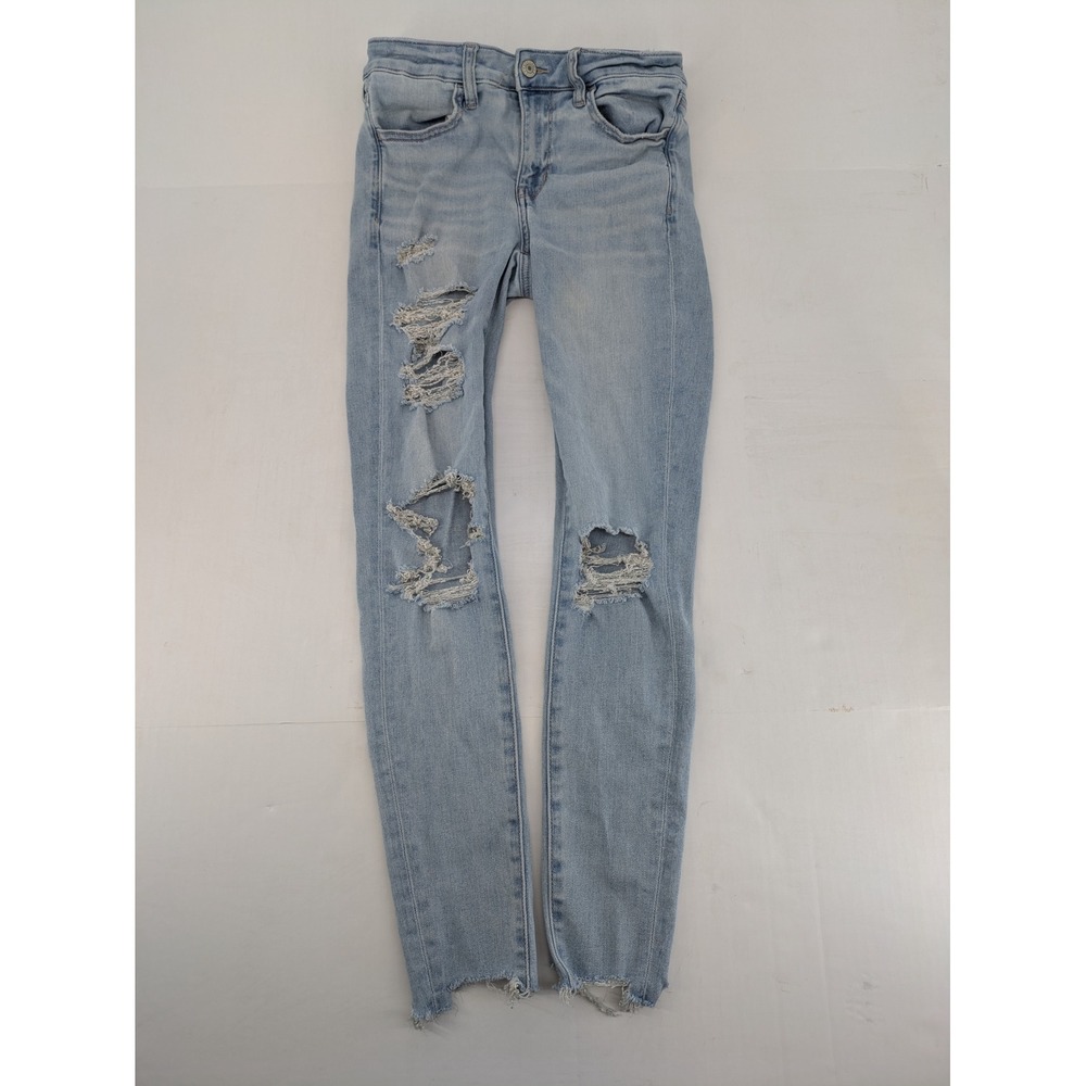 American Eagle Jegging Womens 4 Light Wash Blue Ripped Distressed Stretch Jeans